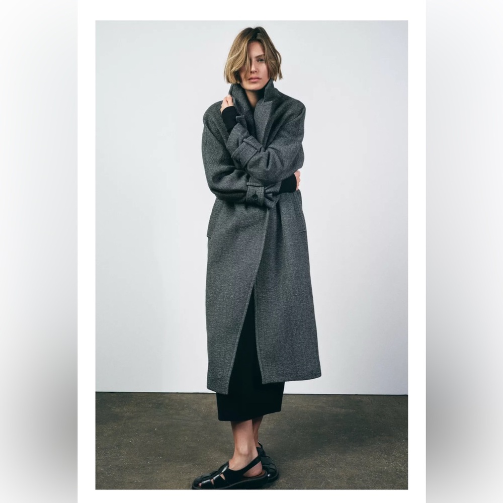 ZARA WOOL BLEND COAT ZW COLLECTION SZ S GRAY/WHITE